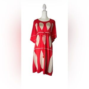 Vertigo Red and Cream Color Block Tie-Waist Knit  Midi Dress. Size XL.